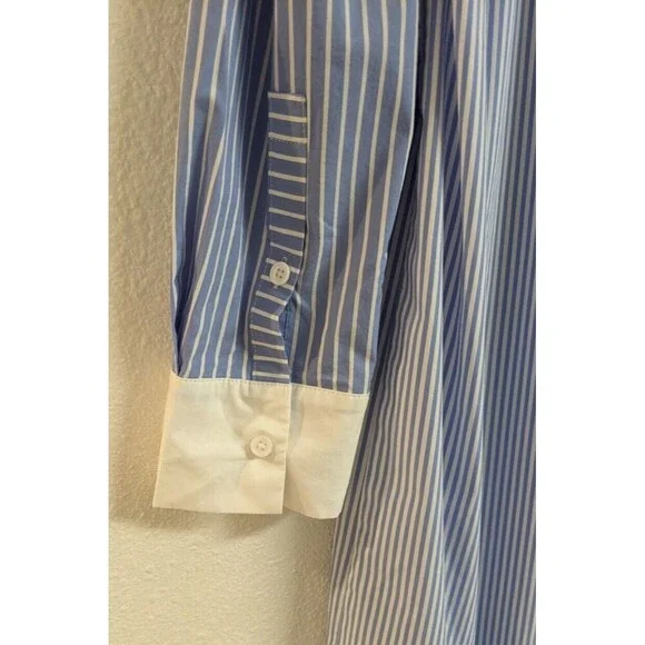 LINDARICO Blue/White Striped Cotton Blend Italian Midi Shirt Dress 40/US 4 - Picture 6 of 9